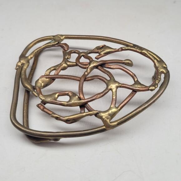 Artisan Brass Triangle Buckle Vintage Abstract Swirl Statement Accessory - Picture 3 of 6